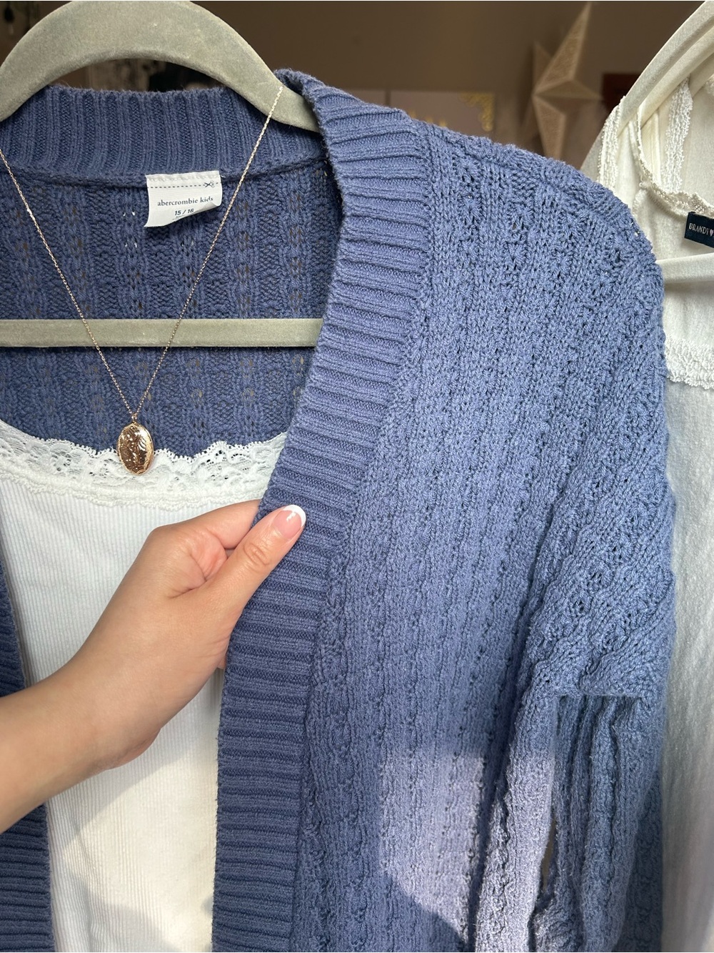 abercrombie kids blue open-front knit cardigan
